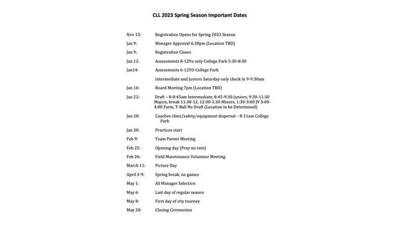 2023 important Dates