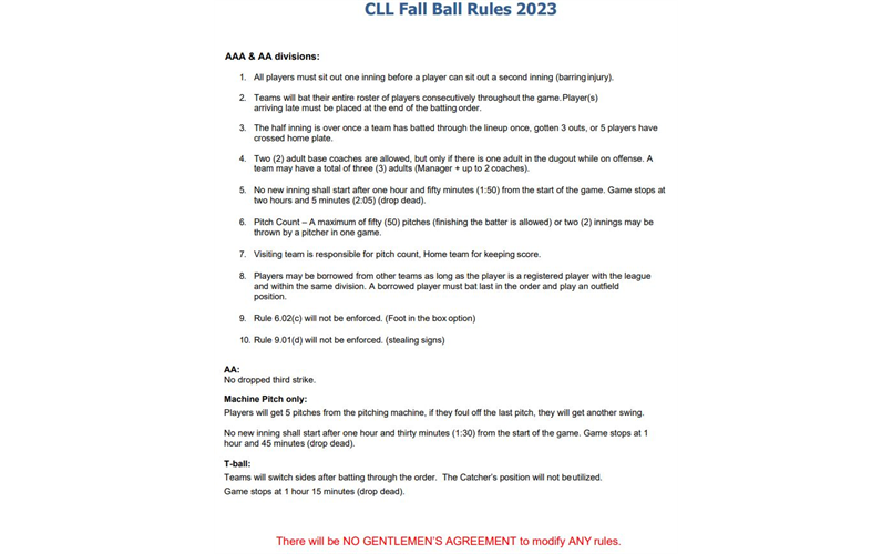 Fall Ball rules