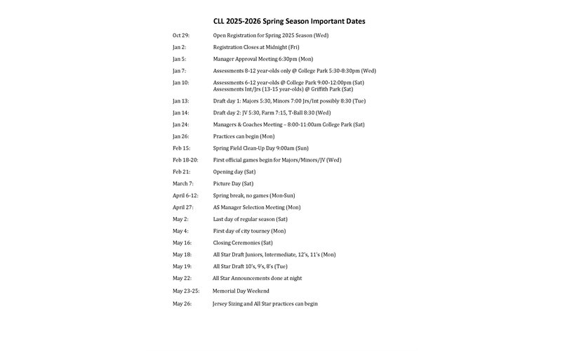 2026 Important dates