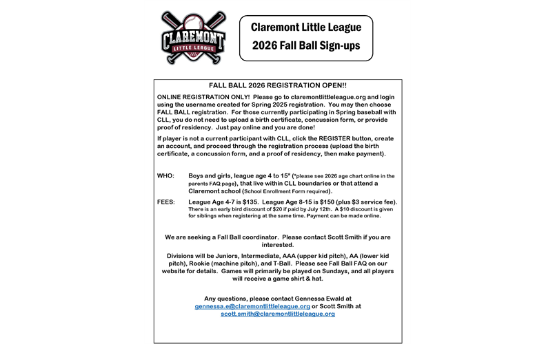 Fall 2026 Registration NOW OPEN